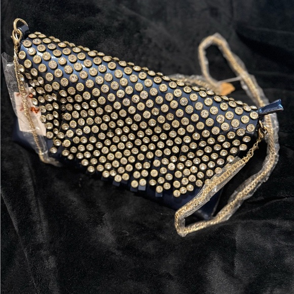 Blue and Gold Clutch with Embellished Design and Detachable Strap NWT - Picture 4 of 8